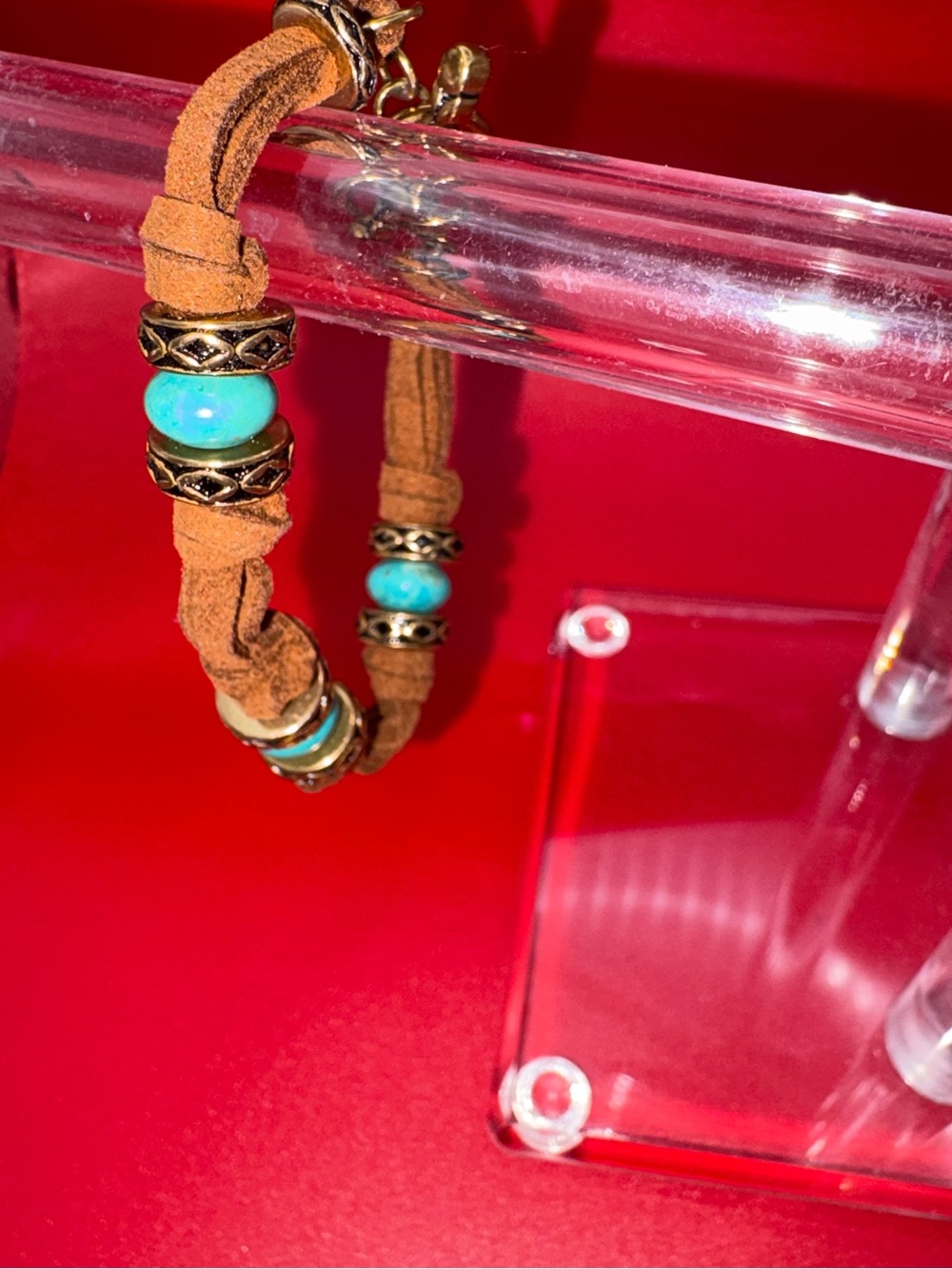Barse Bohemian Turquoise Suede Bead Bracelet - Brown and Turquoise